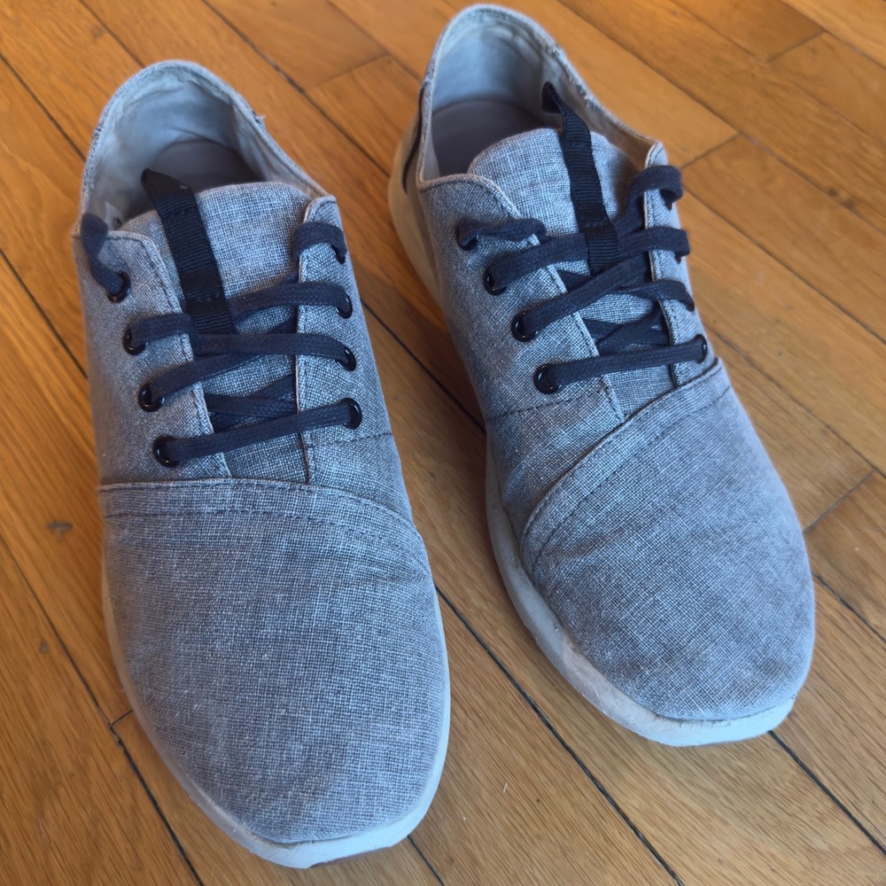 Toms Del Rey Mens Grey Chambray Linen Lace Up Sneakers Size 11 10011628 - Picture 3 of 12